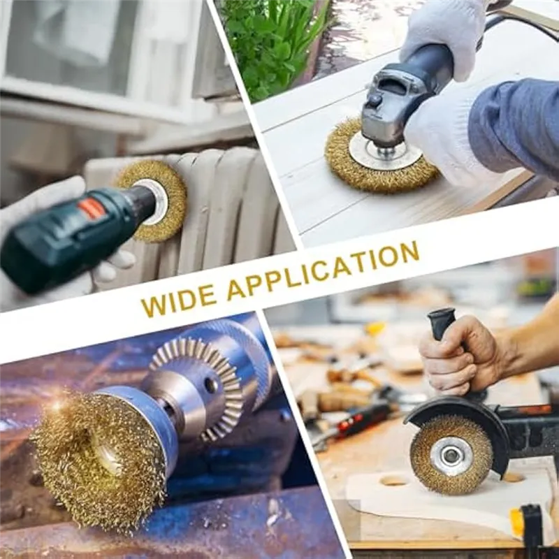 Wire Wheel For Drill - 24 Pack Brass Wire Wheel Cup Brush And End Brush Set, Wire Brush Drill Attachments, 1/4" Drill Shank, Carbon Steel Bristles