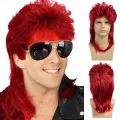 OUCEY Short Synthetic Hair Wigs For Men Natural Wavy Red Wig With Bangs Cosplay Wigs Male Curly Hair Fluffy Nightclub Bar Wig. 