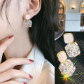 1 Pair Luxury Female Crystal Zircon Stone Earrings Fashion Diamonds Gemstones Square Rhinestone Earrings Bling Bling Geometric Drop Earring for Girls Women.