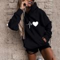 New Autumn Spring Sweatshirt Women Cartoon Heartbeat Printing Hoodie Long-sleeved Loose Vintage Sweater sudaderas para mujer. 