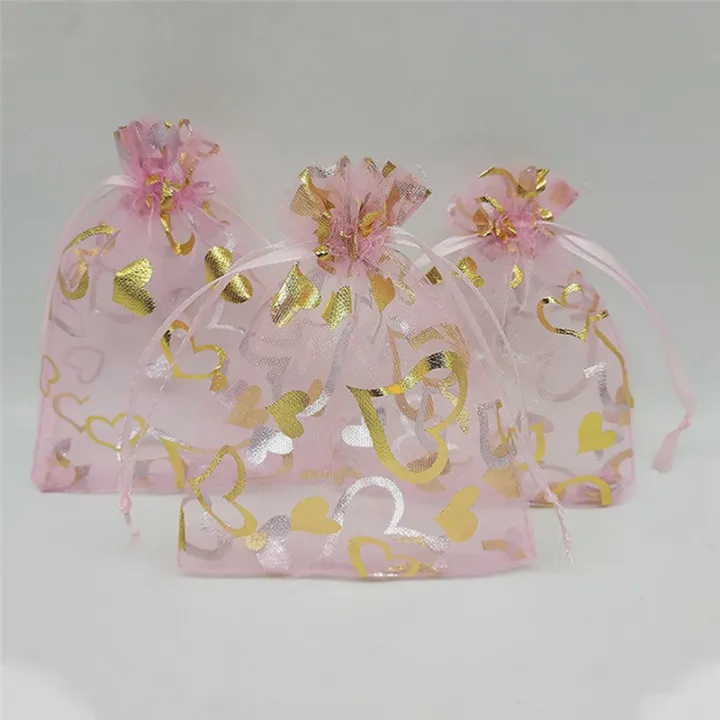 200%20PCS%209X12cm%20Heart%20Printed%20Pink%20Organza%20Bags%20Jewelry%20Pouch%20Bags%20-%20Image%203