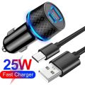 Fast Quick Charging 25W Dual Ports Type c USb-C Car Charger Power Adapters for iPhone 13 12 Pro Samsung Xiaomi Android phone. 