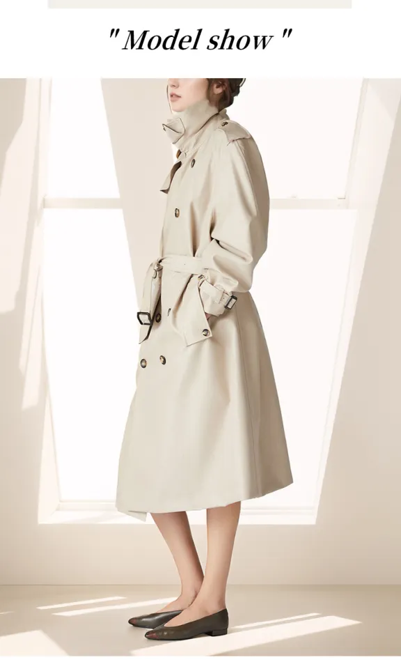 British Fashion Double-Breasted Long Beige Women's Trench Coat