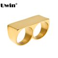 Personality Hip Hop Two Finger Rings Stainless Steel Gold Color Men Punk Biker Rings Women Party Cool Ring Size 10 11 Available.