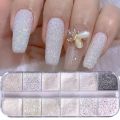 12 Grids Pearl White Chrome Nail Aurora Powder White Gloss Glitter Nails Art Pigment UV Gel Polish Mirror Chrome Dust Manicure. 