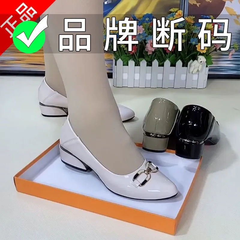 Dadongzhong 2024 Summer New Bright Leather Leather Thick Heel Soft