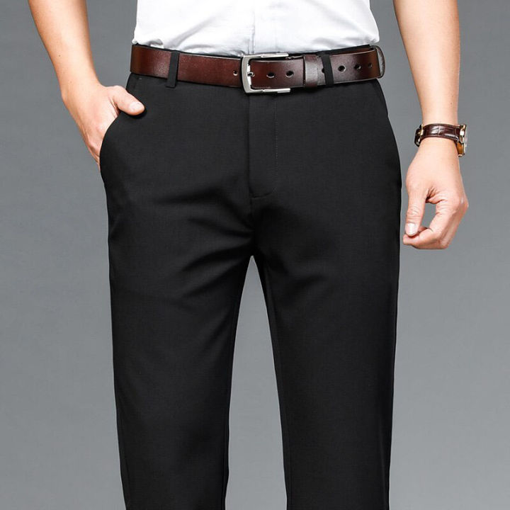 Spring Autumn Men's Casual Pants Classic Pure Color Loose Straight Business Office Daily Trousers Male Clothing Black Blue Green