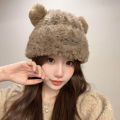 Bear Hat Women's Cute Big Head Circumference Solid Color Autumn and Winter Show Face Small Hat New Korean Style Atmosphere Sense Knitted Hat. 