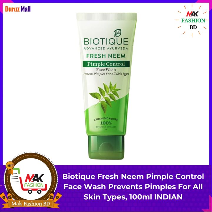 Biotique Fresh Neem Pimple Control Face Wash Prevents Pimples For All Skin Types, 100ml