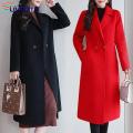 Mid-length Woolen Cardigan Stylish Women's Woolen Coat with Lapel Pockets Trendy Mid-length Cardigan for Autumn/winter Women Woolen Coat.
