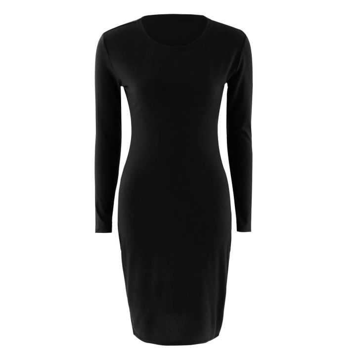 Autumn Women Bodycon Sheath Dress Gray Knitted Cotton Long Sleeve