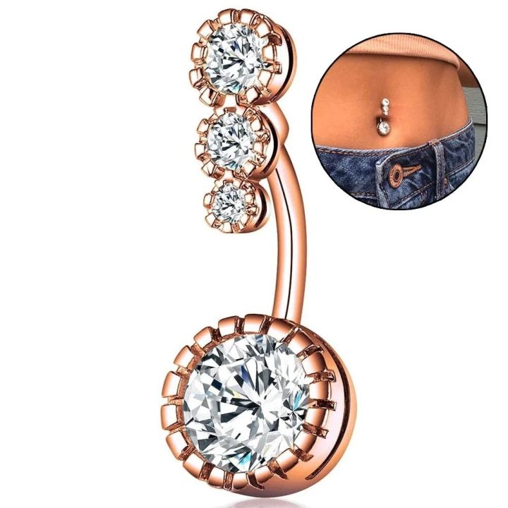 Delysia King Women Simplicity Zircon Navel Ring Trendy Round Piercing Bell Button Rings for Bar