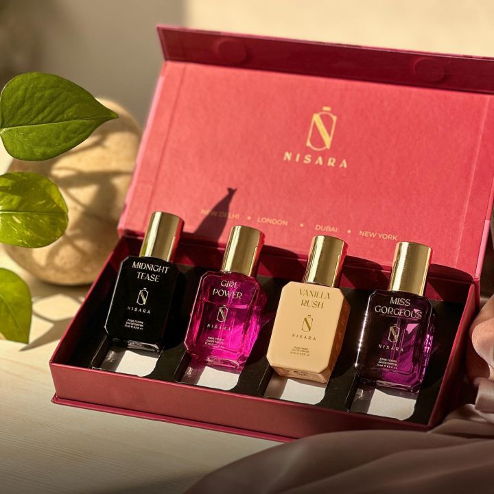 Nisara%20Long%20Lasting%20Woman%20Perfume%20Gift%20Set%204x15ml(60ml)%20%7C%20Notes:-%20Warm%20Vanilla,%20Floral%20Woody%20Musky%20with%20%7C%20Midnight%20Tease%20%7C%20Girl%20Power%20%7C%20Vanilla%20Rush%20%7C%20Miss%20Gorgeous%20%7C%20Travel%20&%20Pocket%20friendly%20perfume%20kit%20for%20all%20moods%20&%20occasions%20-%20Image%202