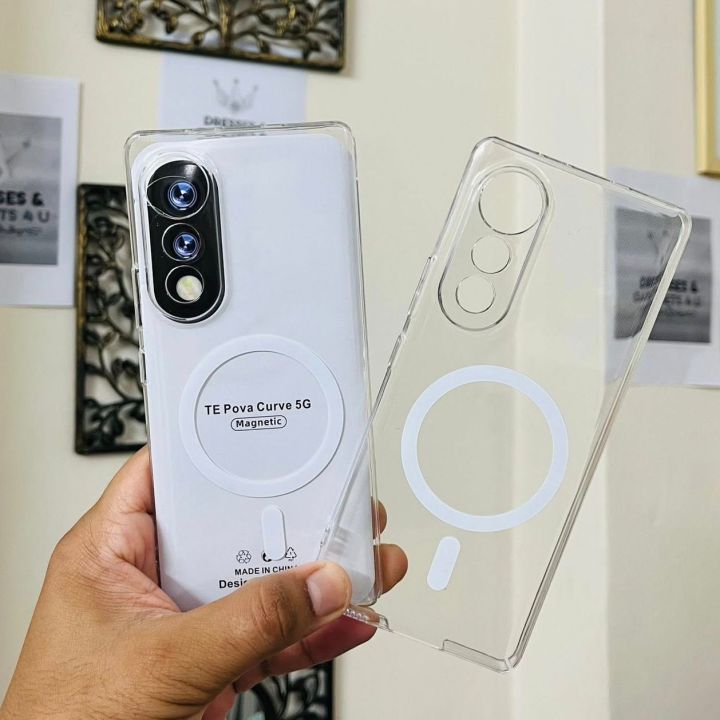 Anti Yellow Back Case For Tecno Pova Curve 5G Back Cover Phone Case For Skyro Tecno Pova Curve 5G, [Bumper] Exculsive Transparent with Anti Dust Plugs Shockproof Slim Back Cover Case for Tecno Pova Curve 5G - Transparent
