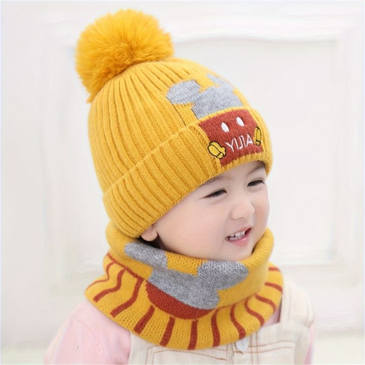2pcs/set%20Children's%20Hat%20&%20Scarf%20Set,%20Baby%20Thickened%20Warm%20Wool%20Baby%20Neck%20With%20Ear%20Protection%20-%20Image%203