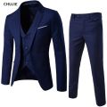 Men Suits Blazers 3 Pieces 2 Sets Wedding Elegant Business Vest Pants Blue Coats2022 Formal Jackets Korean Luxury. 