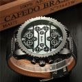 Oulm Big Size Large Dial Men Watches 4 Time Zone Quartz Watch Male Clock Casual Leather Sport Men's Wristwatches. 