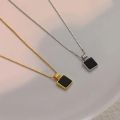 Retro Square Black Zircon Pendant Necklace Chain For Women Titanium Steel Simplicity choker Necklace Silver Plated Girls Jewelry. 