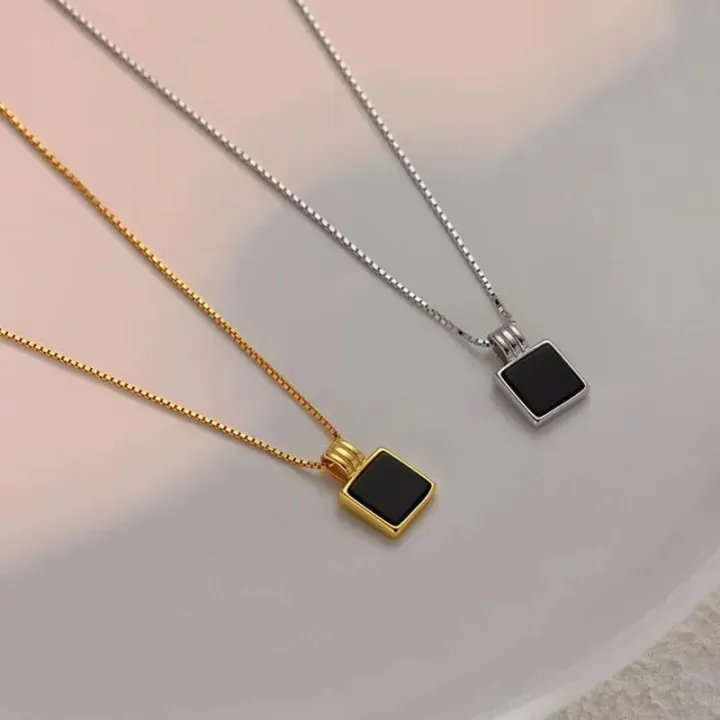 Retro%20Square%20Black%20Zircon%20Pendant%20Necklace%20Chain%20For%20Women%20Titanium%20Steel%20Simplicity%20choker%20Necklace%20Silver%20Plated%20Girls%20Jewelry%20Moonlight%20Shines%20-%20Image%205