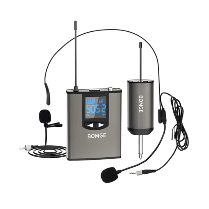 BOMGE%20Dual%20Wireless%20Microphone%20System%20Headset%20Mic/Stand%20Mic/Lavalier%20Lapel%20Mic%20with%20Rechargeable%20Bodypack%20Transmitter%20&%20Receiver%201/4"%20Output%20for%20iPhone,%20PA%20Speaker,%20DSLR%20Camera,%20Recording,%20Teaching%20-%20Image%209