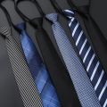 Men's Business Dress Zipper Neck Tie Elegant Gentleman Shirt Tie Groom Wedding Blue Stripe Black Lazy Ties Clothing Accessories. 