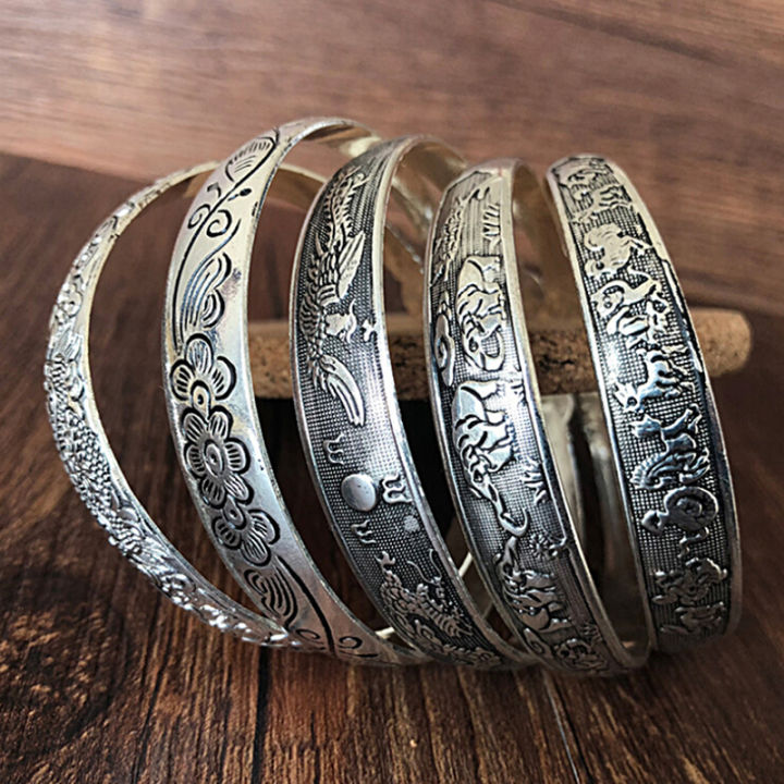 Retro%20Opening%20%20Bracelet%20Jewelry%20Vintage%20Tibetan%20Silver%20Totem%20Carved%20Bangle%20Cuff%20Mzea%20-%20Image%205