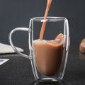 【Ready Stock】Double Wall Glass Cup Heat Resistant Coffee Glass Cup Double Layer Mug for Coffee Milk Tea Drinks Insulated Handle Cup Set Cawan Kaca Kopi.
