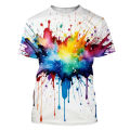 Color Splash Ink Drop Color 3D Printing T-shirt Starry Sky Harajuku Style T-shirt Men and Women Fashion Case Actual T-shirt Kids. 