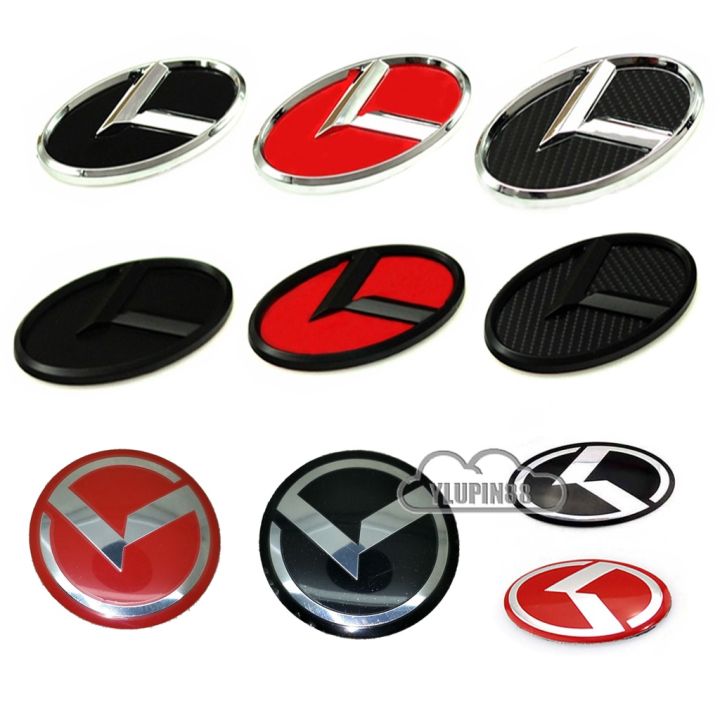 KIA Logo Car Front Grill Emblem Sticker Rear Trunk Emblem Badge Auto Steering Wheel Center Hub Cover Stickers Tire Fashion Modified Accessories For Kia Forte Spectra Rio Picanto Sorento Cerato Carnival Rondo K5 K3 K2 K4
