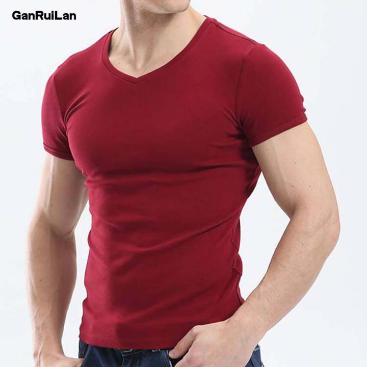 Tops Men T Shirt Fitness T-shirts Mens V neck Man T-shirt For Male Tshirts M-4XL Plue Size B0667