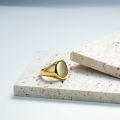 Chris April 316L stainless steel PVD chunky gold rings women plated oval signet ring.
