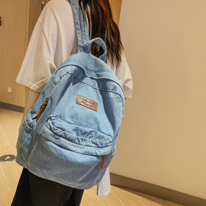 Women's%20Washed%20Denim%20Backpack%20Japanese%20StyleinsWind%20Street%20Fashion%20Simple%20and%20All-Matching%20College%20Students%20Bag%20Travel%20Backpack%20-%20Image%204