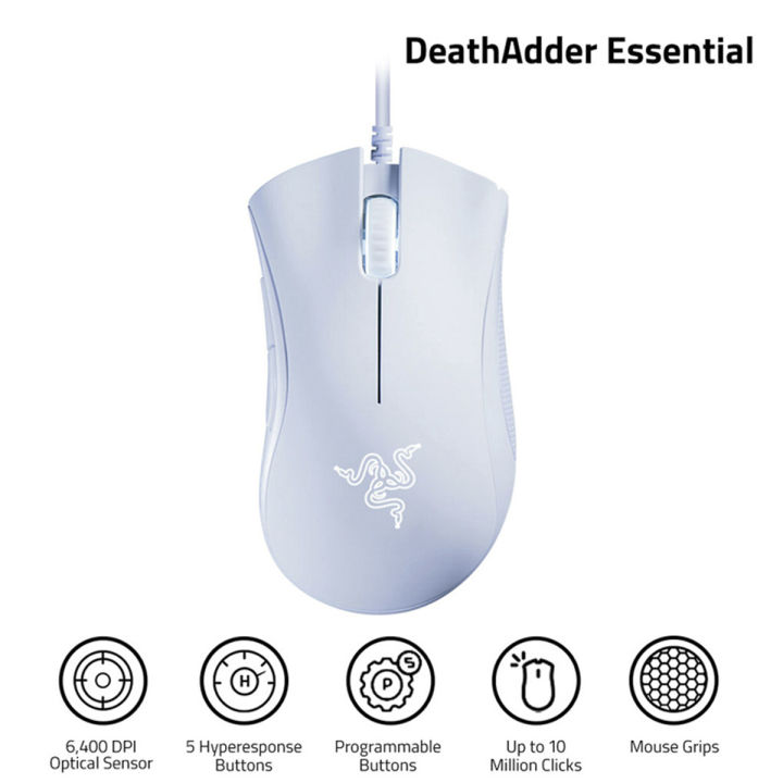 Razer%20DeathAdder%20Essential%20Wired%20Gaming%20Mouse%20Ergonomic%20Mice%20with%206400DPI%20Optical%20Sensor%205%20Programmable%20Buttons%20White%20(2021%20Version)%20-%20Image%207