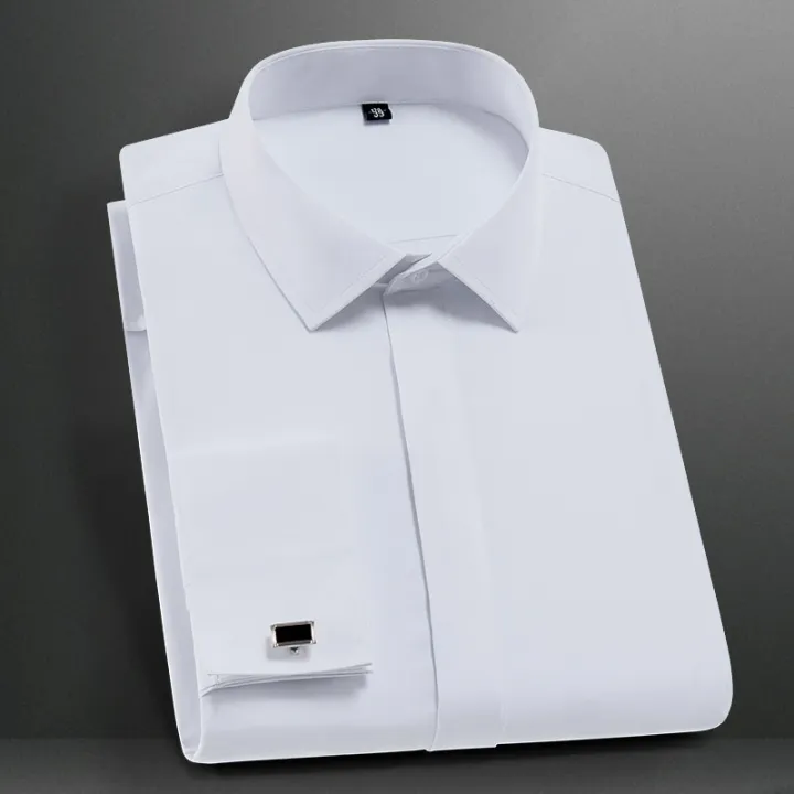 Men's%20Classic%20French%20Cuff%20Dress%20Shirts%20Long%20Sleeve%20No%20Pocket%20Tuxedo%20Male%20Shirt%20with%20Cufflinks%20Formal%20Party%20Wedding%20White%20Blue%20-%20Image%202