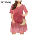 6XL Plus Size Women Clothing Red Christmas Elk Fashion Funny Cute Short Sleeve Print Dress X-Mas Snowman Snowflake Loose Dresses. 