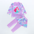 DSstyles 2pcs Girls Split Swimsuit Cartoon Mermaid Long Sleeves Tops Long Pants Beach Sunscreen Quick-drying Swimming Suit.