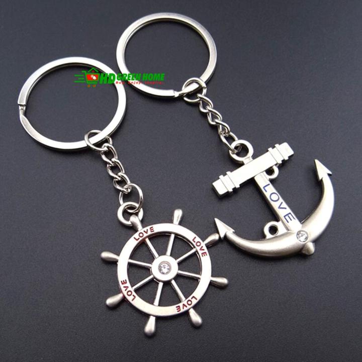 Metal Anchor Rudder Pair Keyring Couple Key Ring Keychain Key Holder