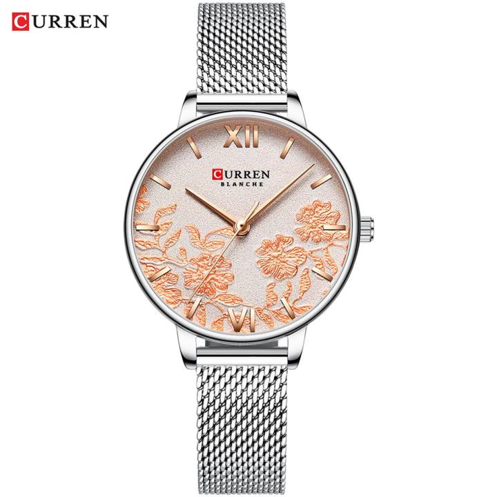 Curren 9065 Silver Pink Quartz Watch Luxury Brand Stainless Steel Strap for Women