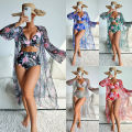 MINGYI 2024 NEW SEXY EUROPEAN AND AMERICAN HIGH-END FASHION MULTICOLOR PRINT THREE-PIECE BIKINI BIKINI WOMEN'S SWIMSUIT.