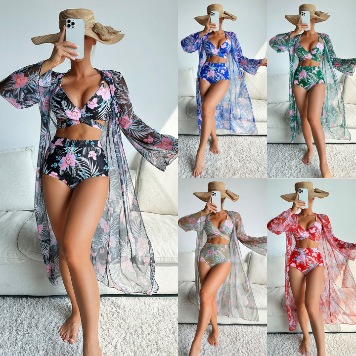 MINGYI 2024 NEW SEXY EUROPEAN AND AMERICAN HIGH-END FASHION MULTICOLOR PRINT THREE-PIECE BIKINI BIKINI WOMEN'S SWIMSUIT