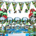 Miner Crafting Pixel Game Party Decoration Disposable Tableware Paper Plates Tablecloths Kids Birthday Baby Shower Supplies Gift MuXiaRe.