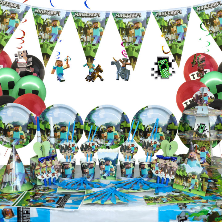 Miner%20Crafting%20Pixel%20Game%20Party%20Decoration%20Disposable%20Tableware%20Paper%20Plates%20Tablecloths%20Kids%20Birthday%20Baby%20Shower%20Supplies%20Gift%20MuXiaRe%20-%20Image%202