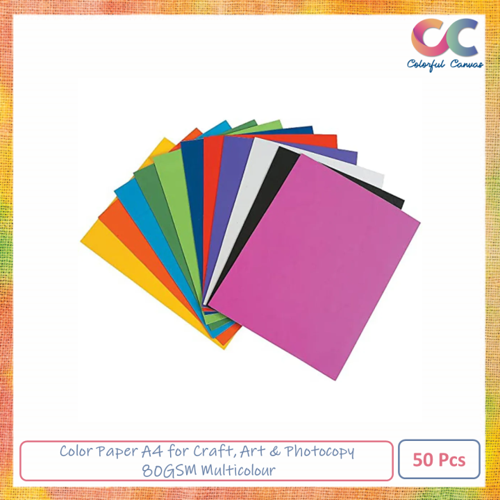Color Paper A4 for Craft, Art & Photocopy 80GSM Multicolour 50 Pcs ...