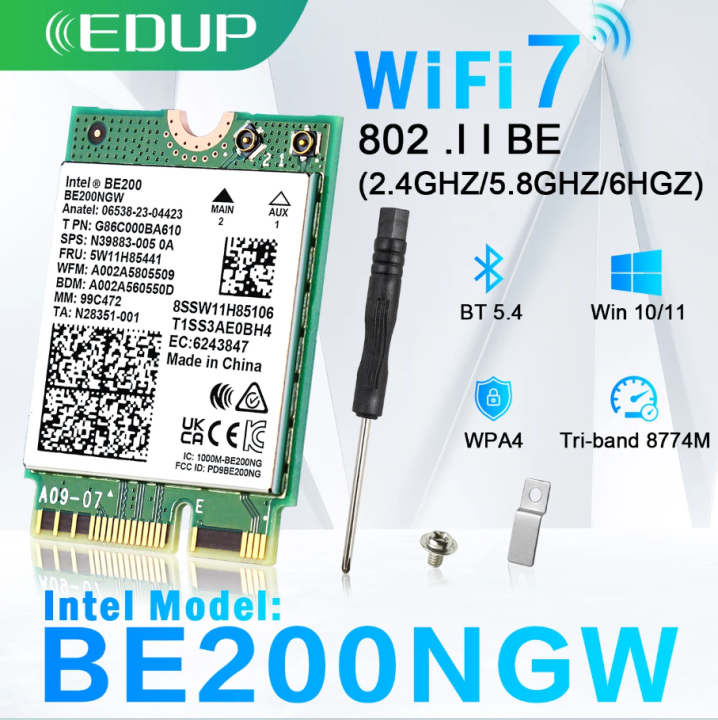 Carte WiFi 7 BE200 Mini PCIe - Tri-band 2,4G/5G/6GHz, 8774M, Bluetooth 5.4, Pour Windows 10/11 Et Linux