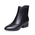 Mature fashion mom leather boots mid heel women's boots autumn and winter new korean version pointed toe block heel short fashion boots for women.