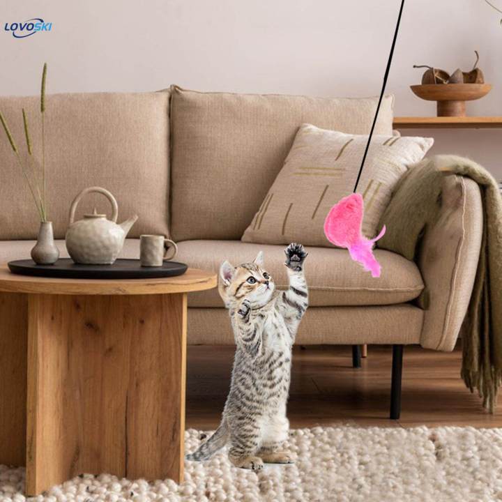 Hanging Door Cat Toys Feather Toy Teaser Toys with Sticky Suction Plush Toy Doorway with