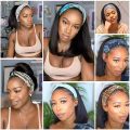 Turban Wig Women's Wig Inner Buckle bob Short Straight Hair Hair Band Short Hair Chemical Fiber High-Temperature Fiber Wig. 