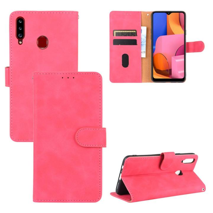 lthmy for Samsung Galaxy A20S Case Solid Color Leather Flip Cover Wallet Card Slots Casing Anti Falling Protect Cellphone Shell with Holder