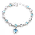 Trendy Crystal Rhinestone Heart Shape Light Blue Stone Bracelet for Women New Collection - Bracelet for Girls Simple Stylish. 