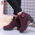 Women Boot High Heel Lace Up Ankle Boots Ladies Buckle Platform Shoes. 